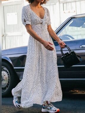 Urban Outfitters Cream Maxi Dress with Black Dot Print